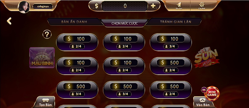 Phòng chơi game bài đổi thưởng Mậu binh cực đẳng cấp