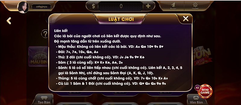 Luật chơi cơ bản nhất của game bài đổi thưởng Mậu binh tại Sunwin